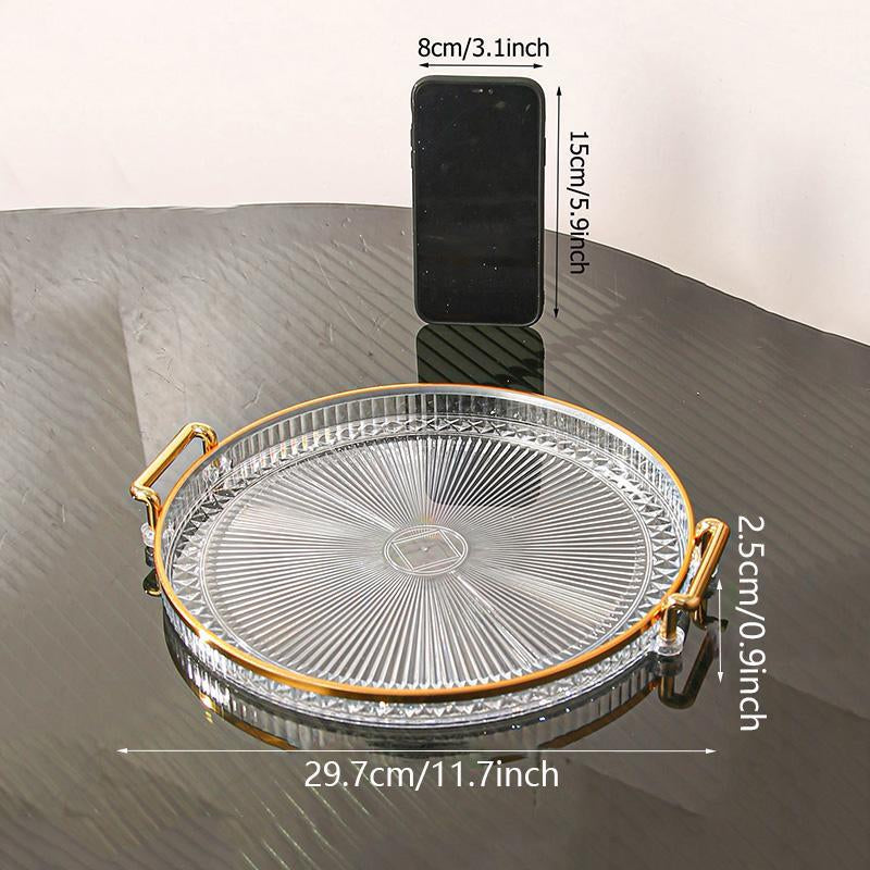Round Serving Tray, 1 Count Dessert Tray, Clear Serving Tray with Handle, Snack Tray, Tea Tray for Home Decor