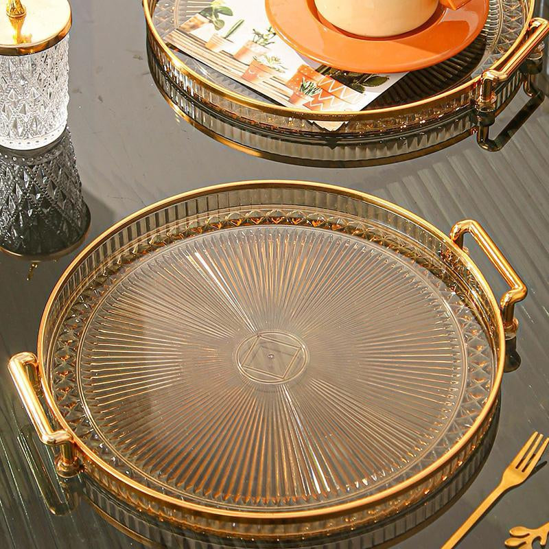 Round Serving Tray, 1 Count Dessert Tray, Clear Serving Tray with Handle, Snack Tray, Tea Tray for Home Decor