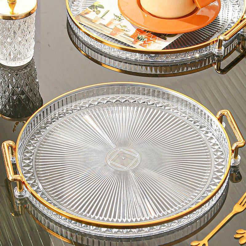 Round Serving Tray, 1 Count Dessert Tray, Clear Serving Tray with Handle, Snack Tray, Tea Tray for Home Decor