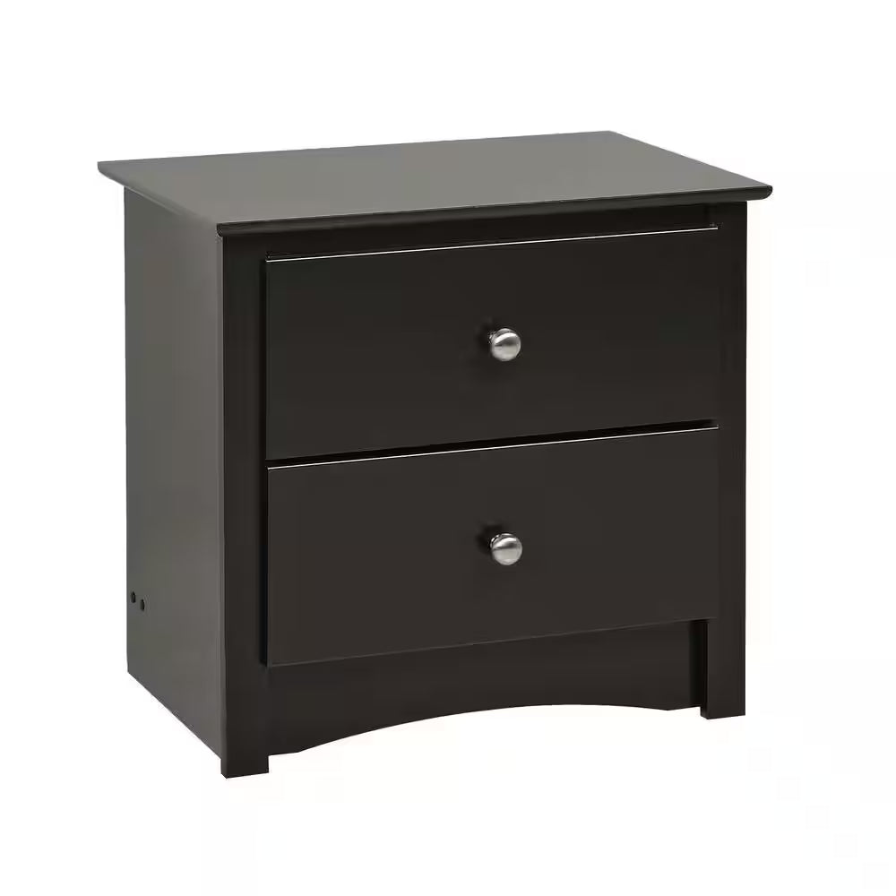Sonoma Black Traditional Nightstand with Two Drawers, 23.25 Inches Wide, Ideal for Bedroom Use