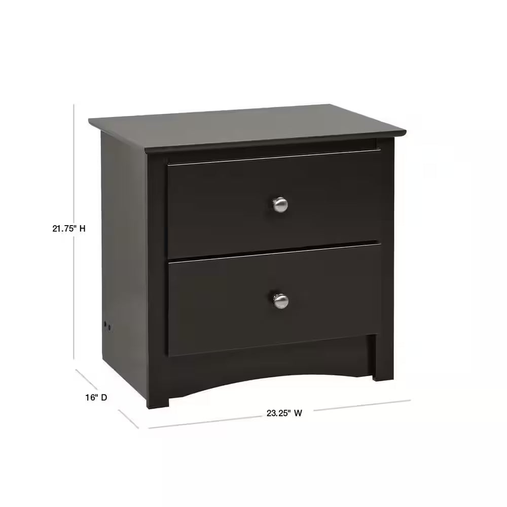 Sonoma Black Traditional Nightstand with Two Drawers, 23.25 Inches Wide, Ideal for Bedroom Use