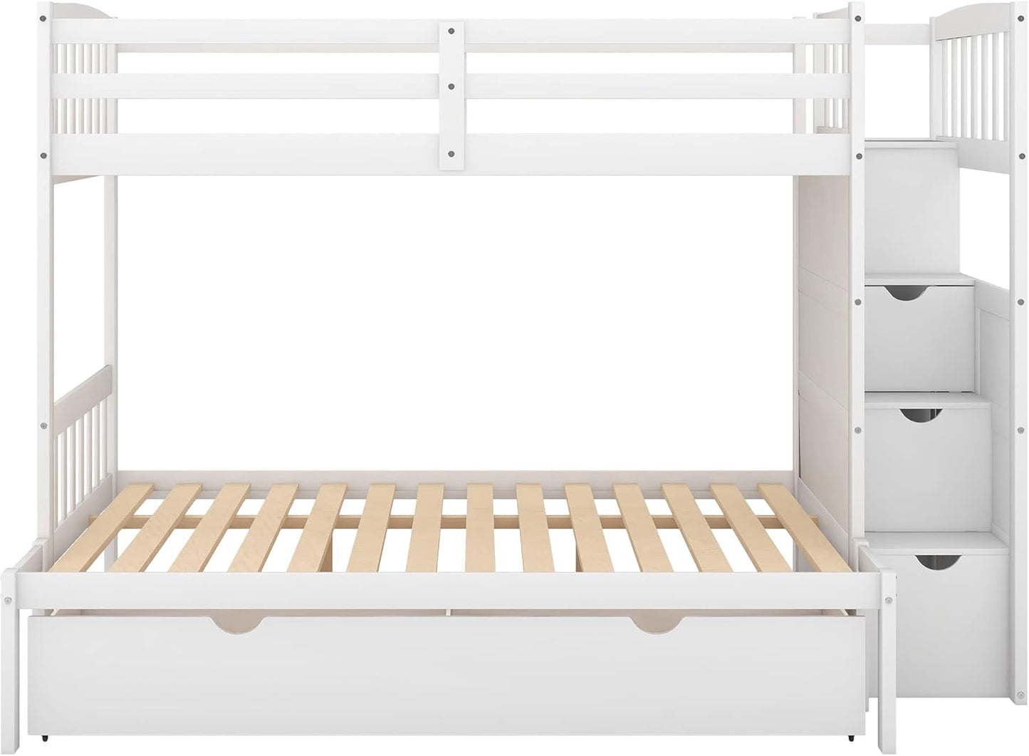 Wood Bunk Beds with Staircase and Drawers, Twin over Twin/Full Bunk Bed with Storage Cabinet Convertible Bunk Bed for Kids
