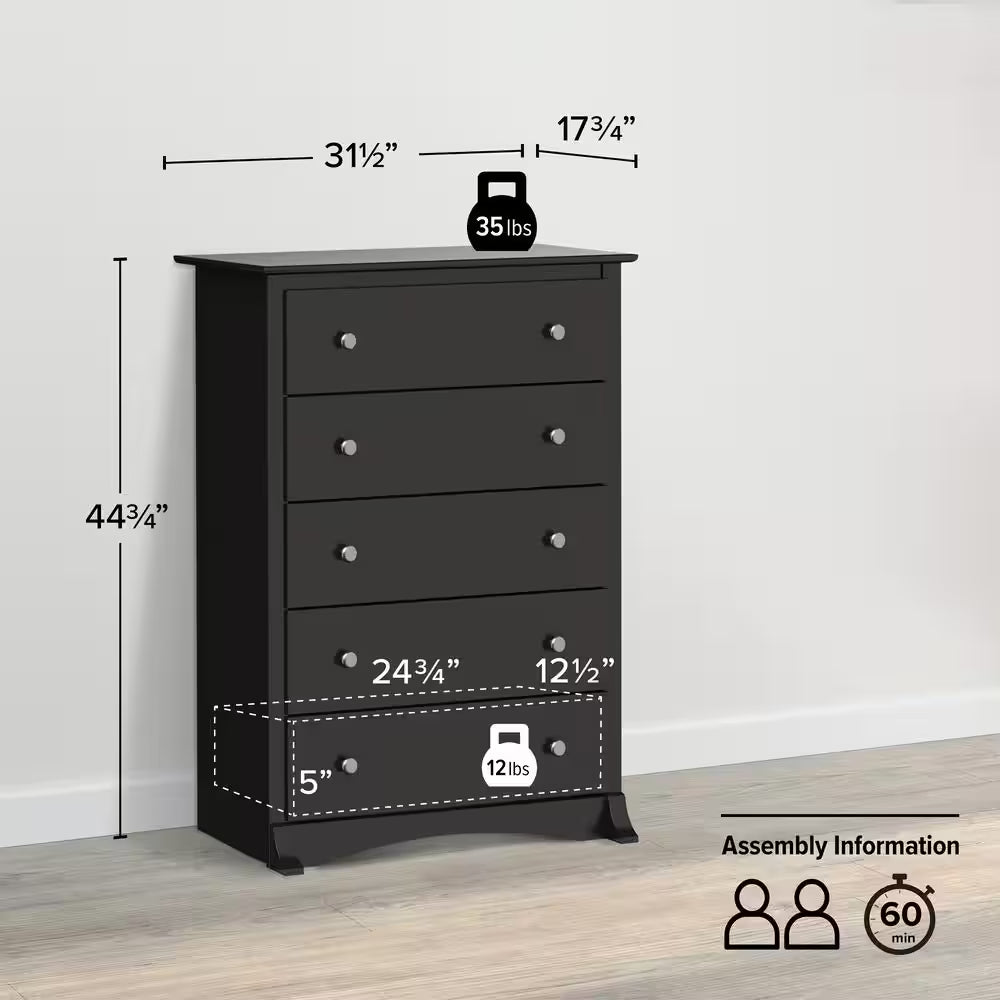 Sonoma 5-Drawer Black Chest of Drawers