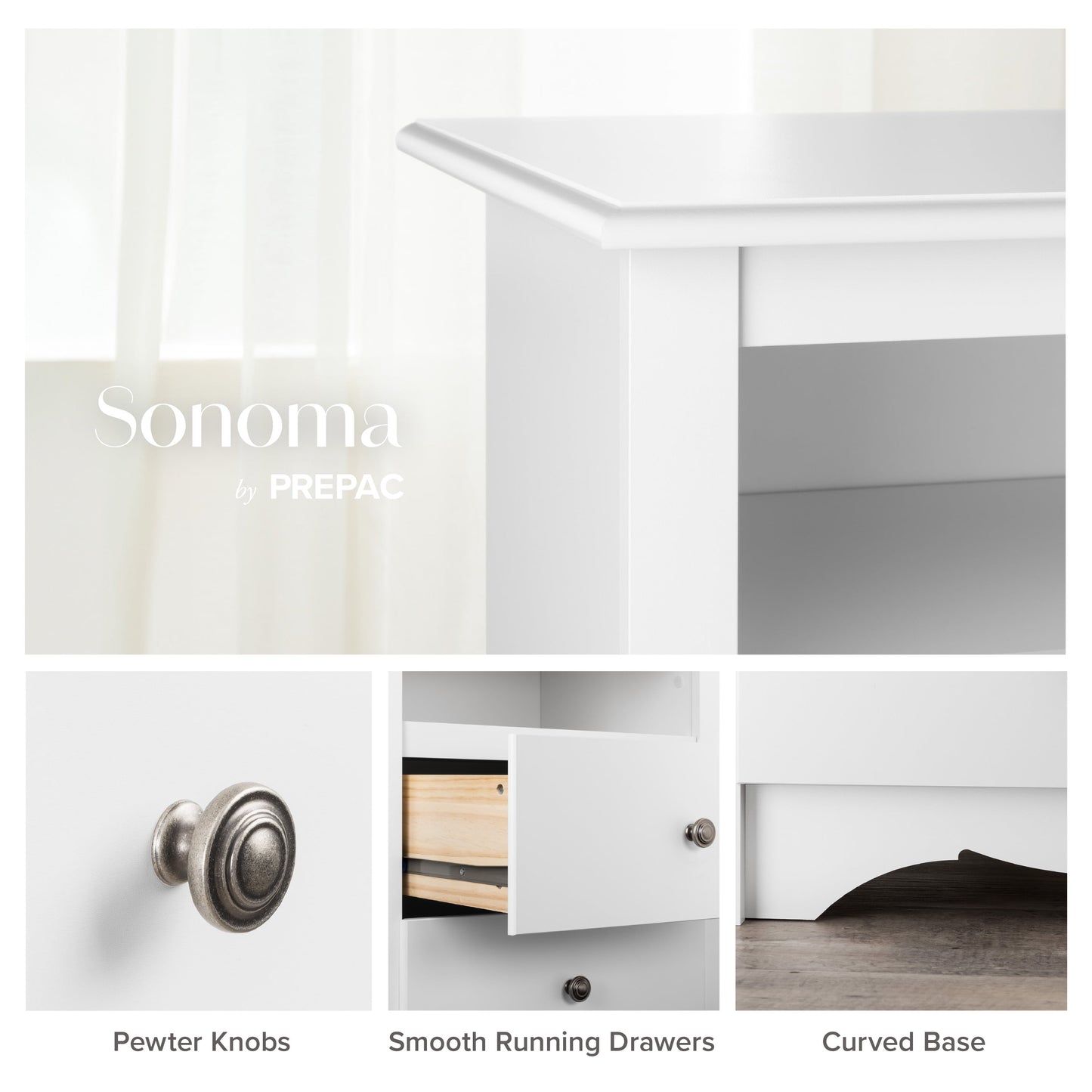 Monterey 6 Drawer Dresser, White