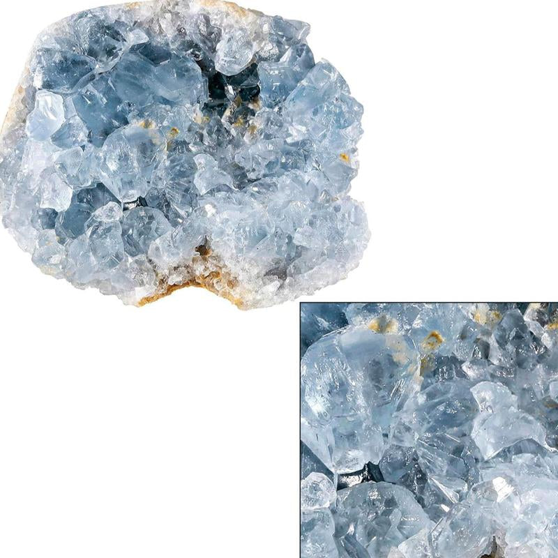 Celestite Crystal Cluster, 1 Count Natural Crystal Stone, Healing Crystal Stone, Home Decor, Desktop Ornament, Energy Crystal, Suitable for Aquarium Decoration