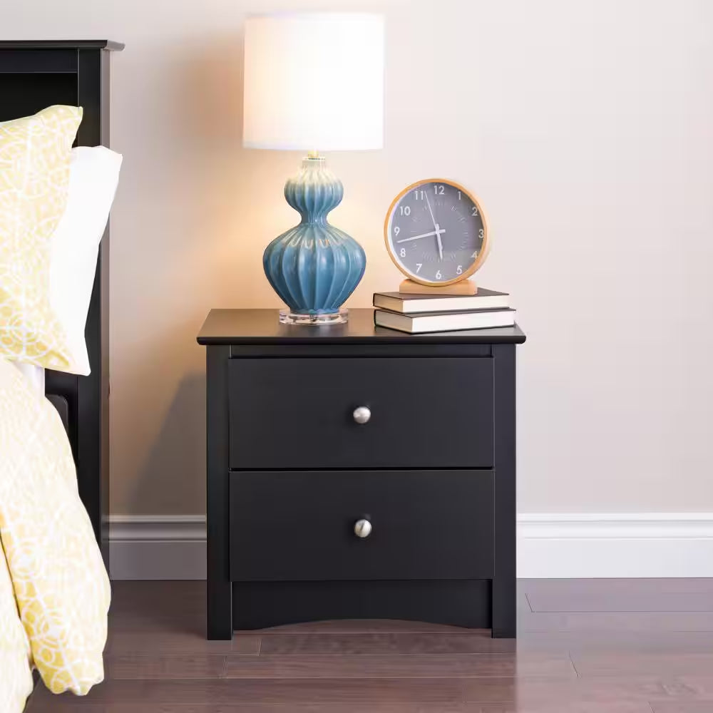 Sonoma Black Traditional Nightstand with Two Drawers, 23.25 Inches Wide, Ideal for Bedroom Use