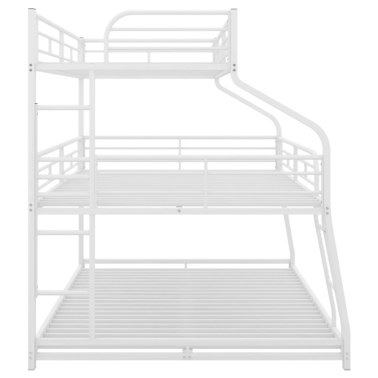 Twin Xl/Full Xl/Queen Size Triple Bunk Bed, 3 Bunk Beds/Metal Triple Bunk Bed with Long, Short Ladder and Full-Length Guardrails, Triple Bunk Bed for Kids,Teens, Adults(White)