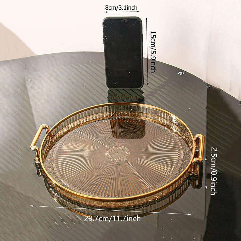 Round Serving Tray, 1 Count Dessert Tray, Clear Serving Tray with Handle, Snack Tray, Tea Tray for Home Decor
