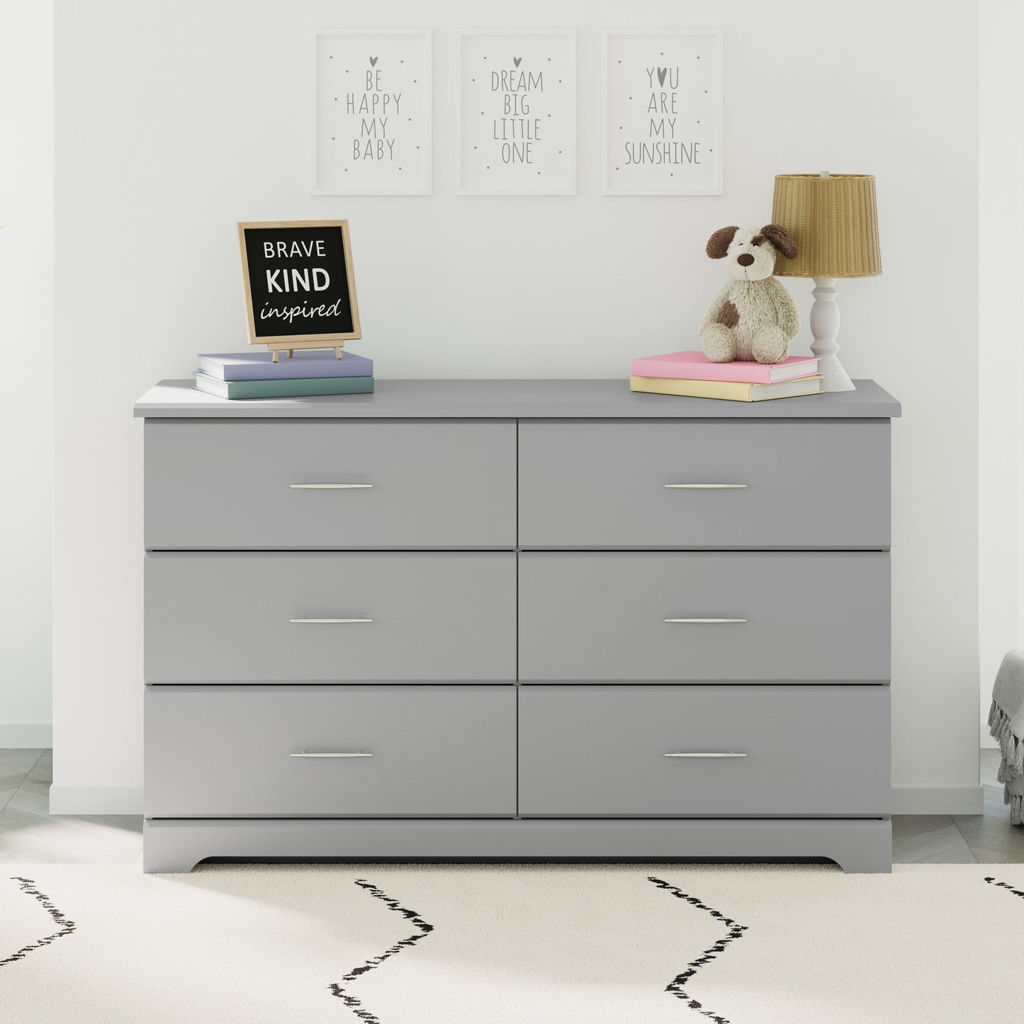 Brookside 6 Drawer Nursery Double Dresser, Pebble Gray