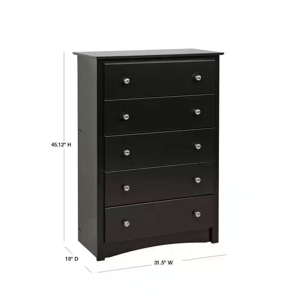 Sonoma 5-Drawer Black Chest of Drawers