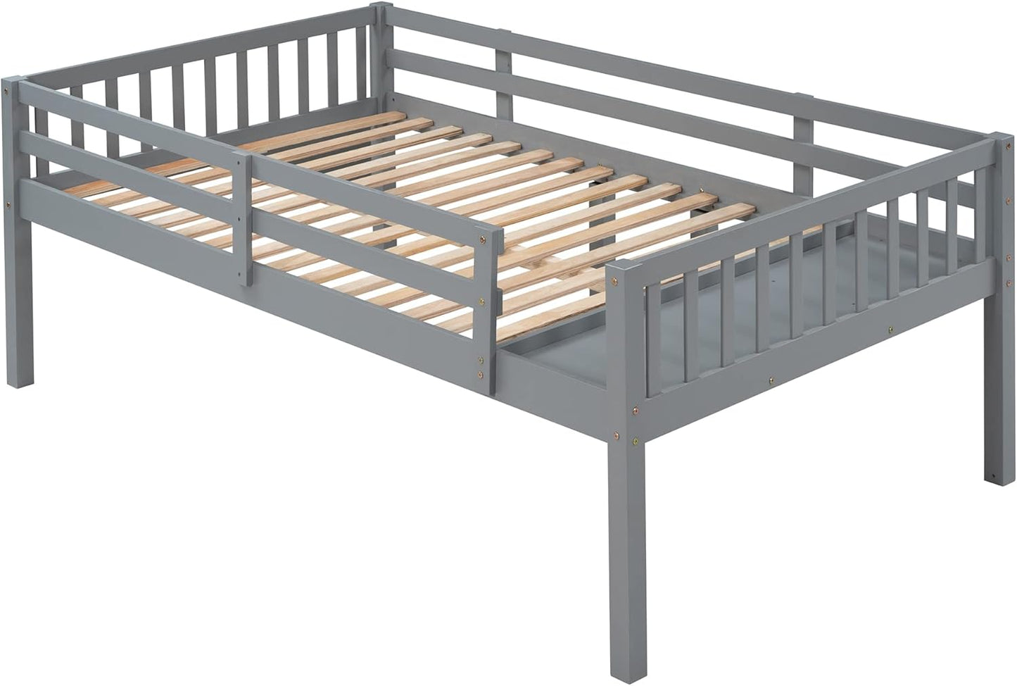 Full over Twin & Twin Bunk Beds, Wooden Triple Bunk Bed Frame with 3 Storage Drawers and Guardrails for Kids, Teens, Bedroom Furniture Bed, Grey