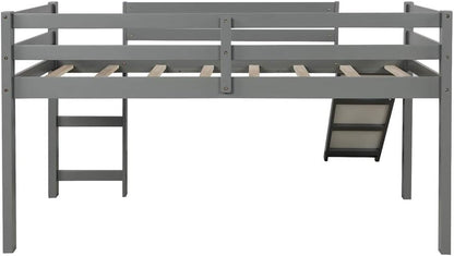 Loft Bed with Slide, Multifunctional Design Twin Wood Bed Frame (Gray)