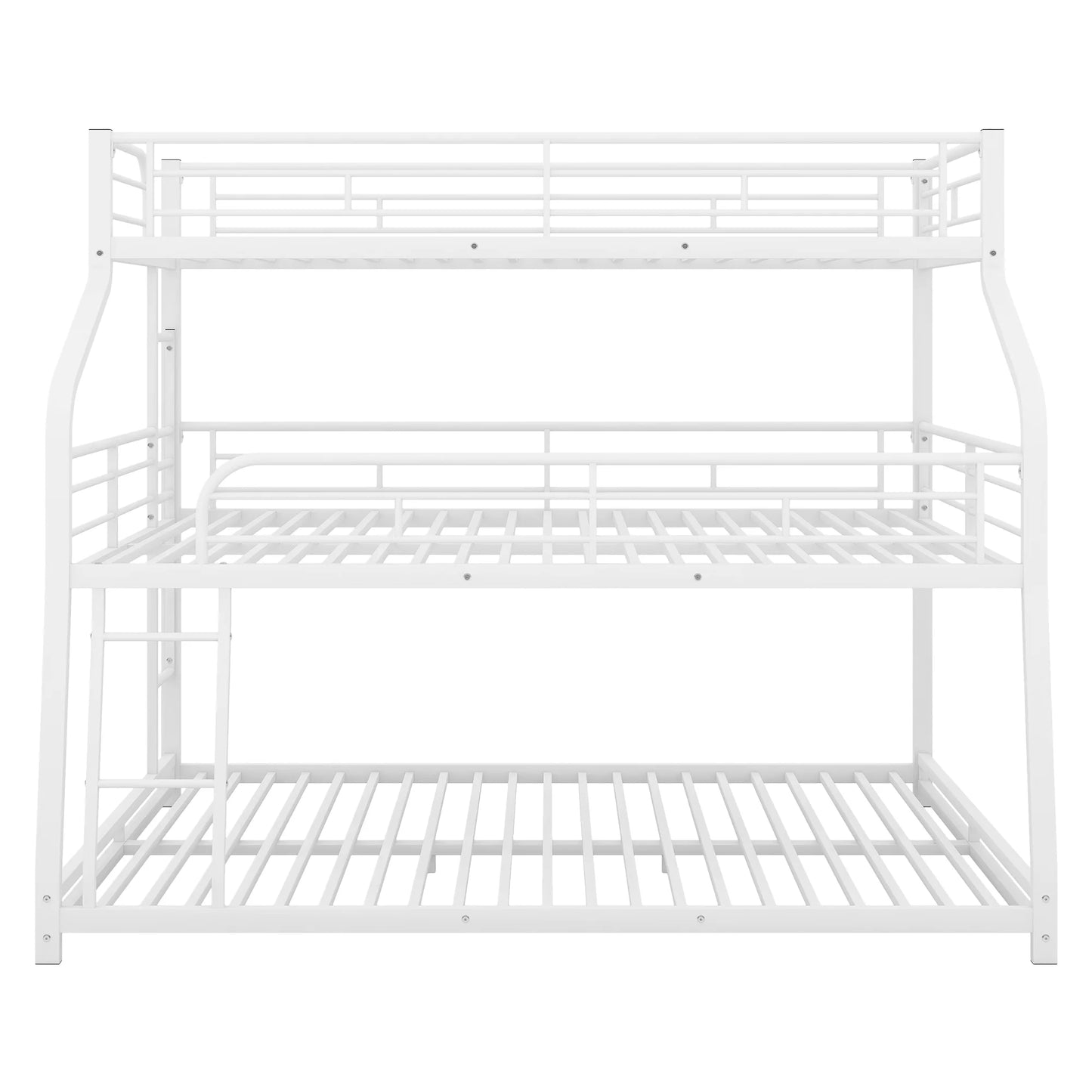 Twin Xl/Full Xl/Queen Size Triple Bunk Bed, 3 Bunk Beds/Metal Triple Bunk Bed with Long, Short Ladder and Full-Length Guardrails, Triple Bunk Bed for Kids,Teens, Adults(White)