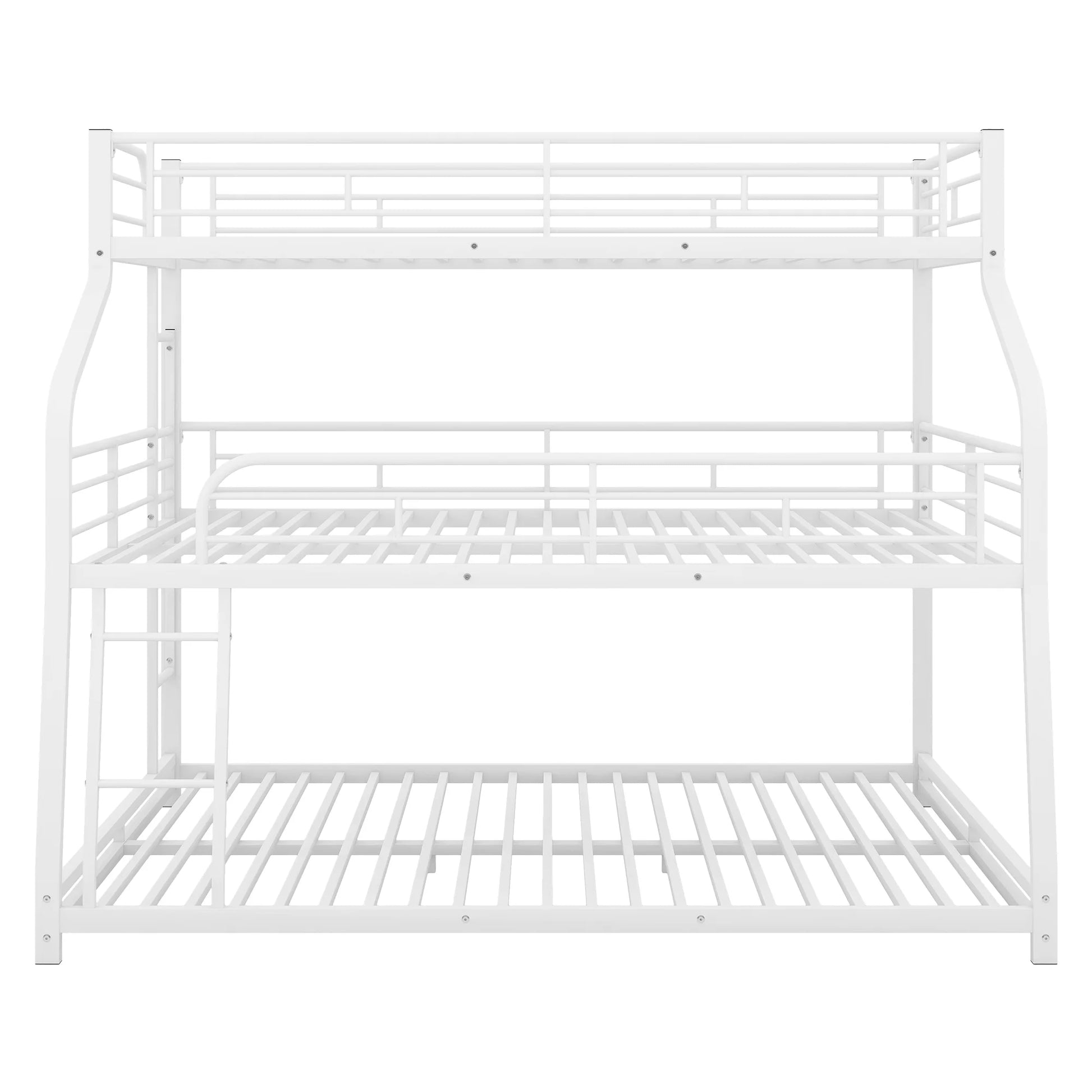 Twin Xl/Full Xl/Queen Size Triple Bunk Bed, 3 Bunk Beds/Metal Triple Bunk Bed with Long, Short Ladder and Full-Length Guardrails, Triple Bunk Bed for Kids,Teens, Adults(White)