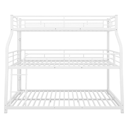 Twin Xl/Full Xl/Queen Size Triple Bunk Bed, 3 Bunk Beds/Metal Triple Bunk Bed with Long, Short Ladder and Full-Length Guardrails, Triple Bunk Bed for Kids,Teens, Adults(White)