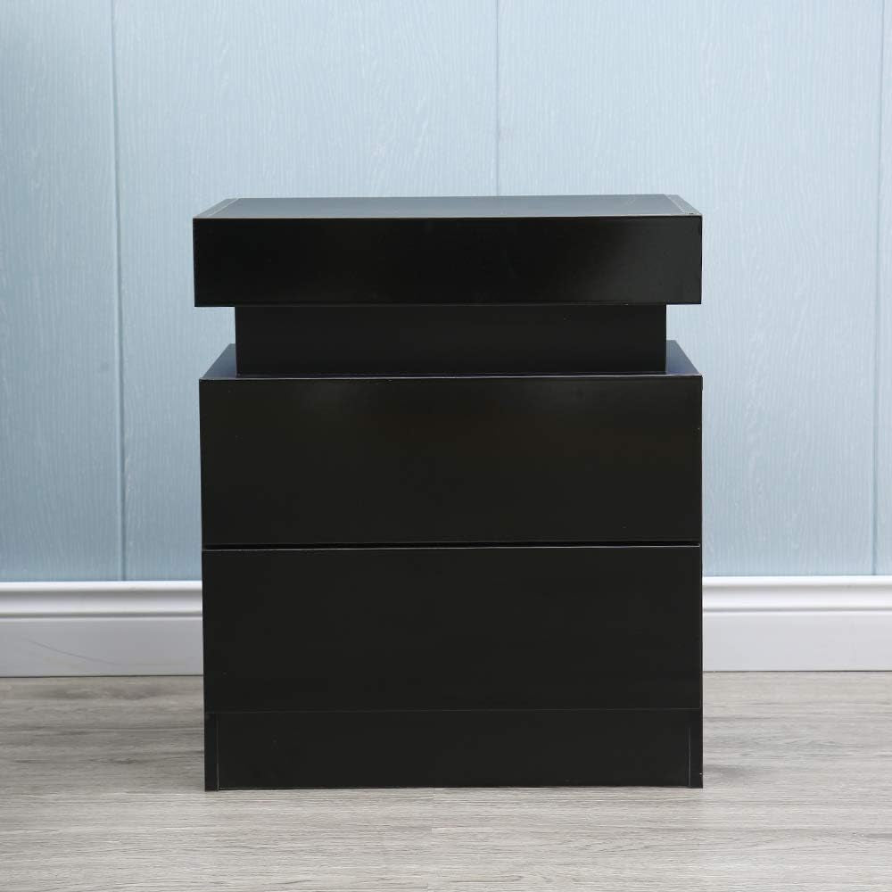 LED Nightstand Modern Black Nightstand Modern Multi-Colour LED Backlight Night Stand Bedroom Furniture Night Table Bedside Tables Side Table for Bedroom, Living Room