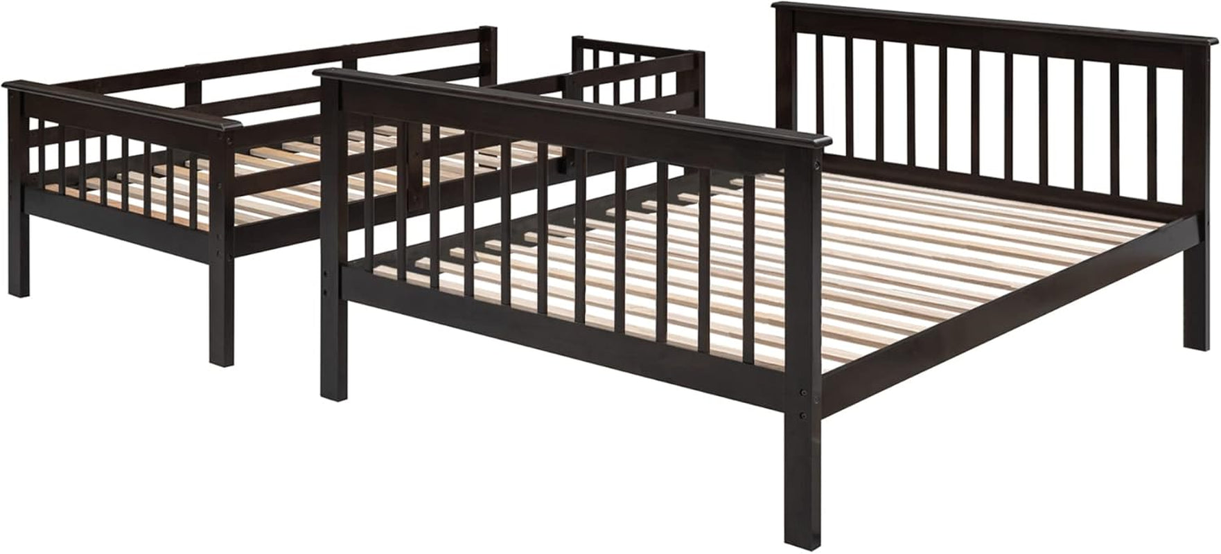 Bunk Bed with Stairway, Wood Bedroom Furniture Twin over Full Bunk Bed Frame with Storage and Safety Guard Rail, Convertible to Separate 2 Beds (Espresso)