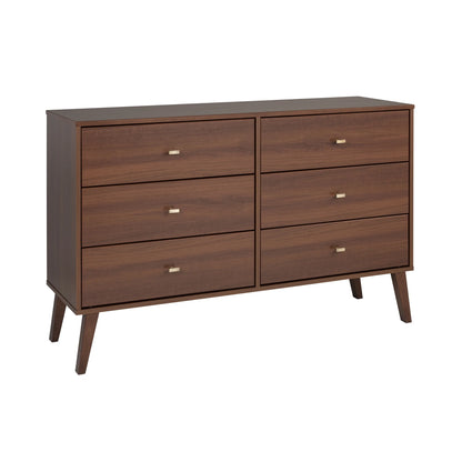 Milo Mid-Century 6 Drawer Wooden Dresser, 16.75" X 52.5" X 33", Cherry