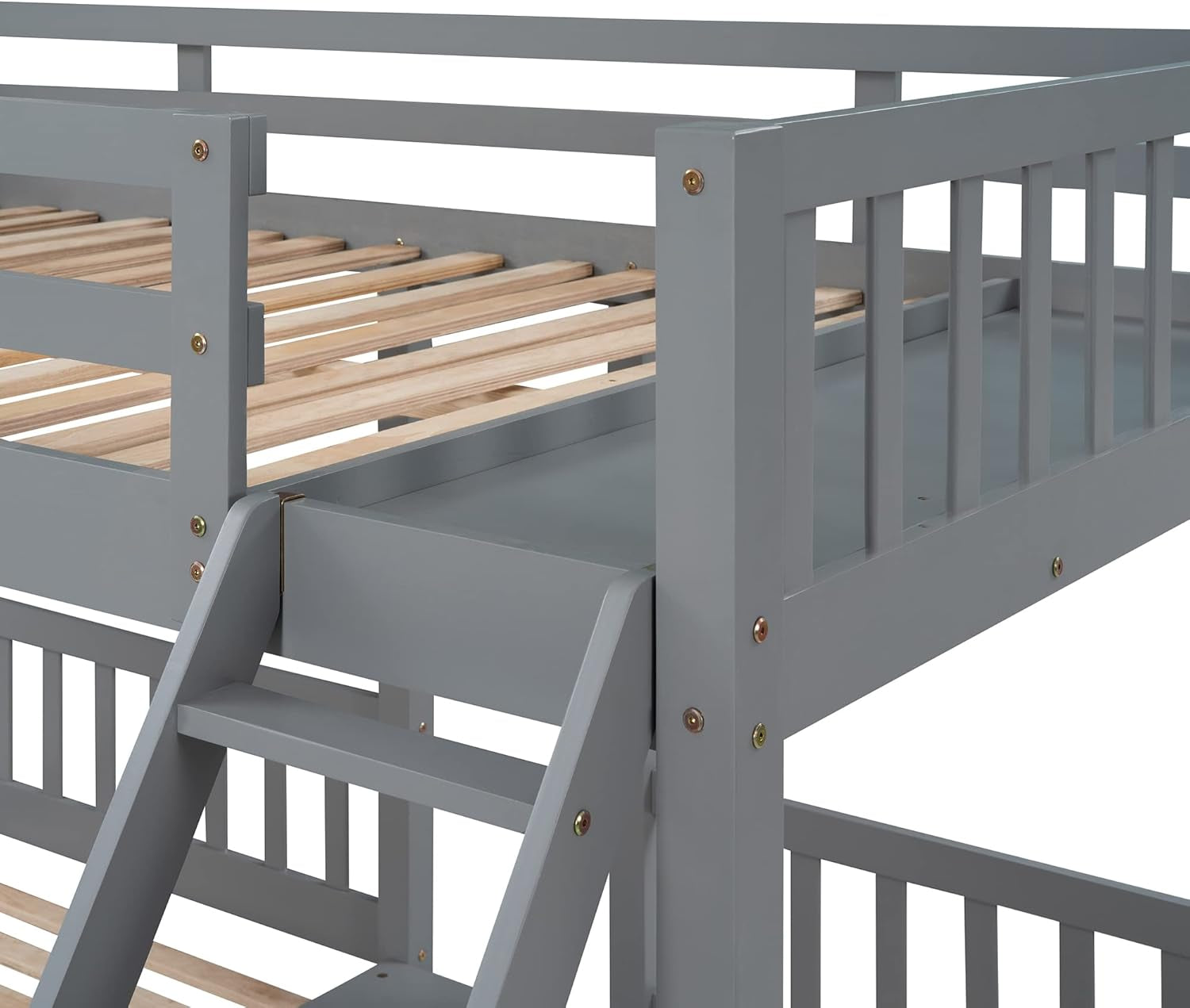 Full over Twin & Twin Bunk Beds, Wooden Triple Bunk Bed Frame with 3 Storage Drawers and Guardrails for Kids, Teens, Bedroom Furniture Bed, Grey