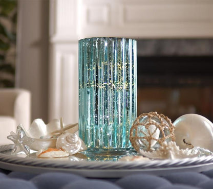 12" Oversized Illuminated Fluted Mercury Glass Hurricane by Valerie