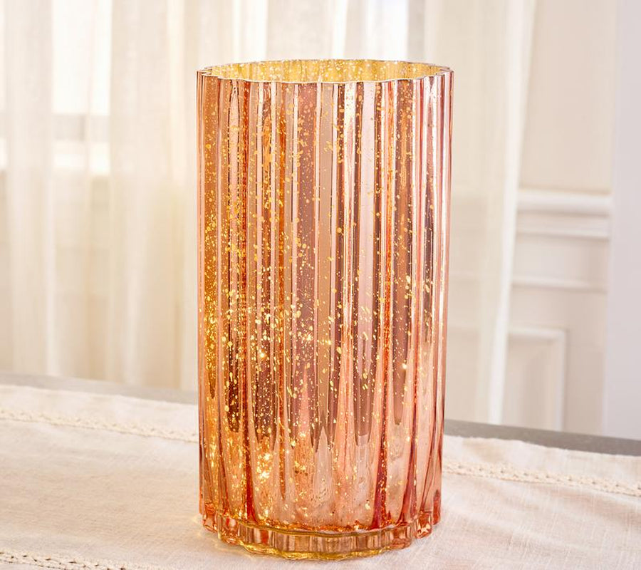 12" Oversized Illuminated Fluted Mercury Glass Hurricane by Valerie