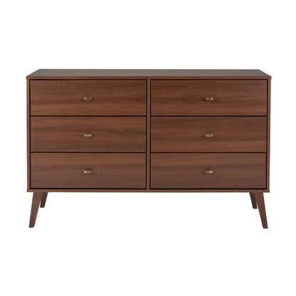 Milo Mid-Century 6 Drawer Wooden Dresser, 16.75" X 52.5" X 33", Cherry