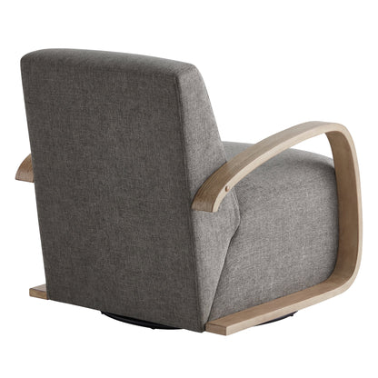 Swivel Accent Chair with U-Shaped Wood Arm for Living Room Beedroom, Fossil Gray Faux Leather&Gray Wood