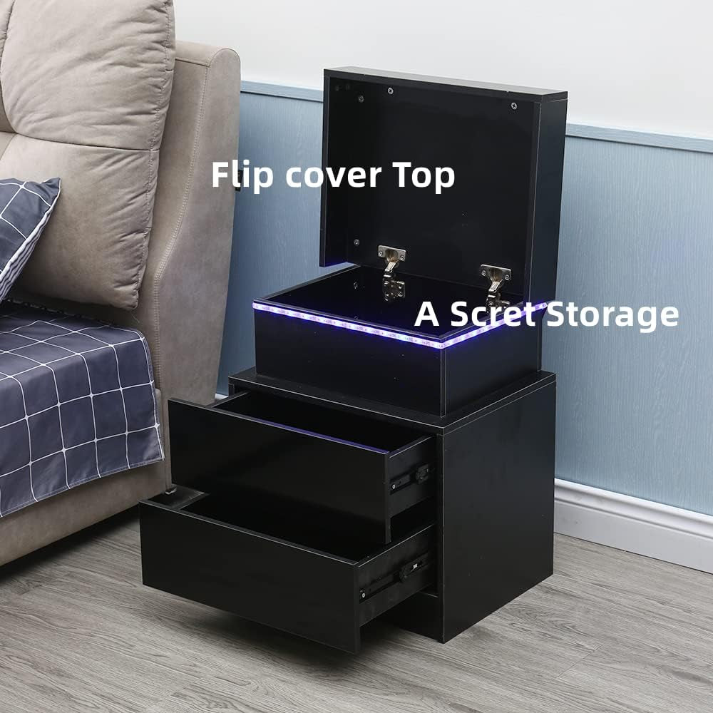 LED Nightstand Modern Black Nightstand Modern Multi-Colour LED Backlight Night Stand Bedroom Furniture Night Table Bedside Tables Side Table for Bedroom, Living Room