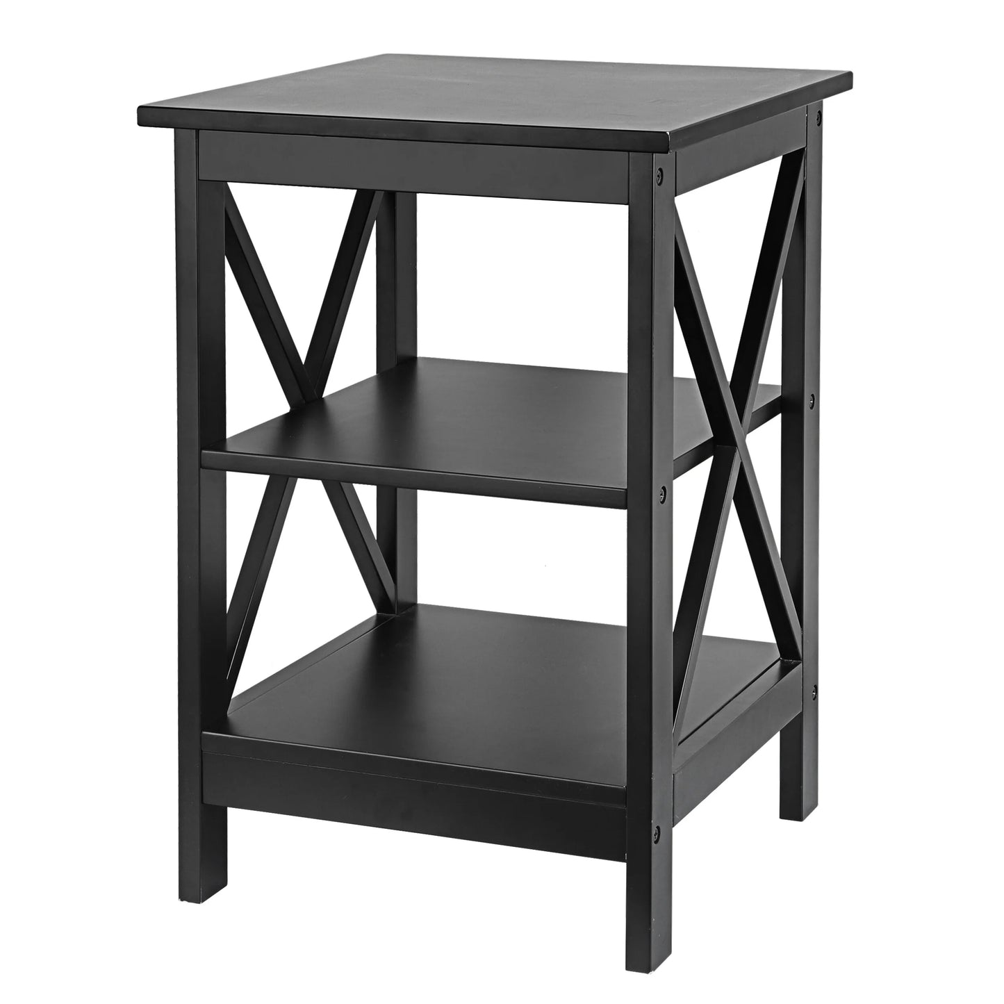End Table Sofa Side Storage Shelf Living Room Bedroom Furniture 3 Tier Saving Space X-Design Black (2 Pieces)