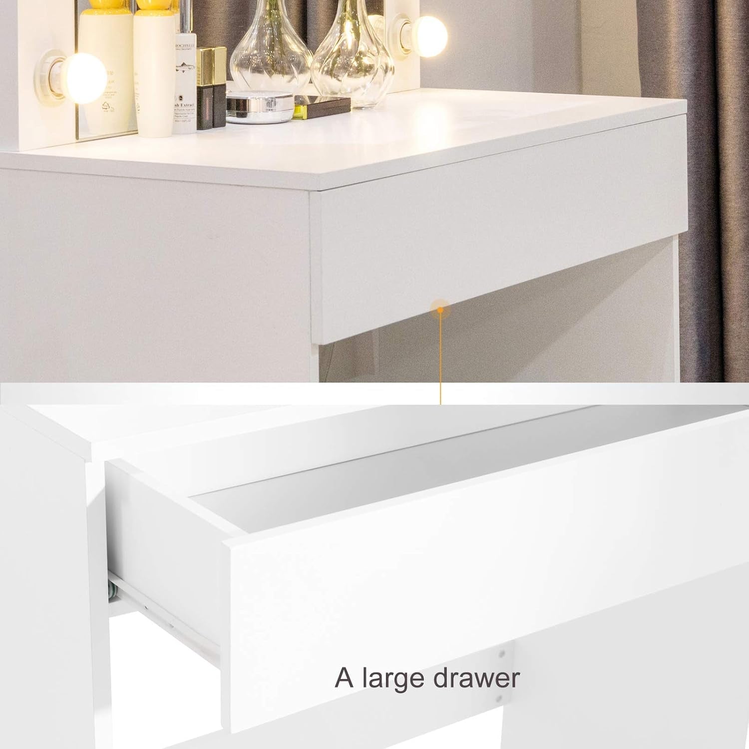Makeup Vanity Table W/10 LED Lights Mirror,Vanity Set with Stool&Drawer,Wood Dressing Table Bedroom Furniture Girls Women Gifts White