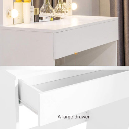 Makeup Vanity Table W/10 LED Lights Mirror,Vanity Set with Stool&Drawer,Wood Dressing Table Bedroom Furniture Girls Women Gifts White