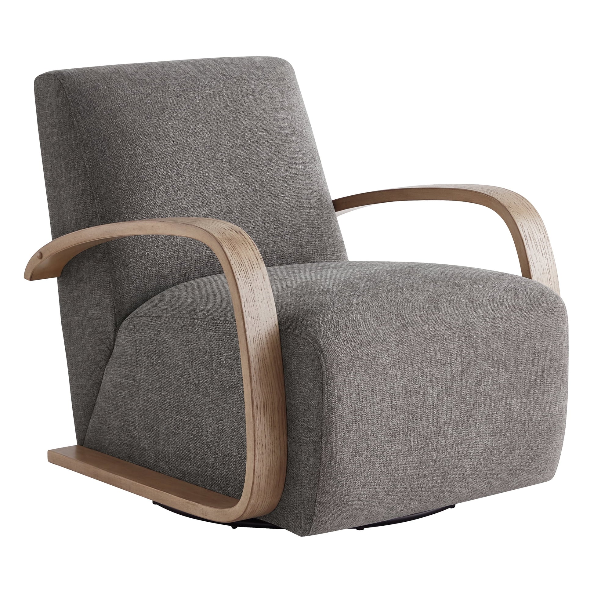 Swivel Accent Chair with U-Shaped Wood Arm for Living Room Beedroom, Fossil Gray Faux Leather&Gray Wood