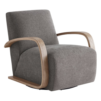 Swivel Accent Chair with U-Shaped Wood Arm for Living Room Beedroom, Fossil Gray Faux Leather&Gray Wood