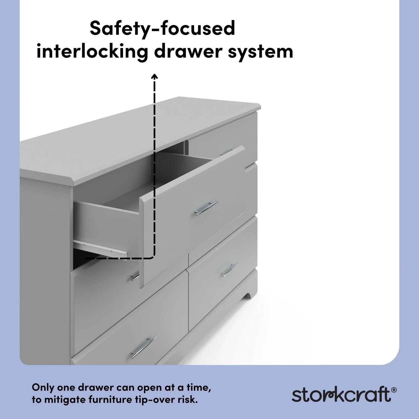 Brookside 6 Drawer Nursery Double Dresser, Pebble Gray