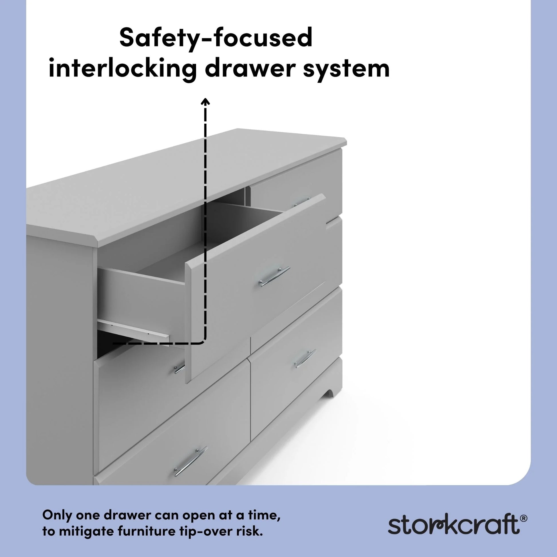 Brookside 6 Drawer Nursery Double Dresser, Pebble Gray