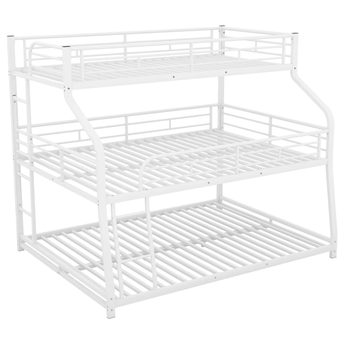 Twin Xl/Full Xl/Queen Size Triple Bunk Bed, 3 Bunk Beds/Metal Triple Bunk Bed with Long, Short Ladder and Full-Length Guardrails, Triple Bunk Bed for Kids,Teens, Adults(White)