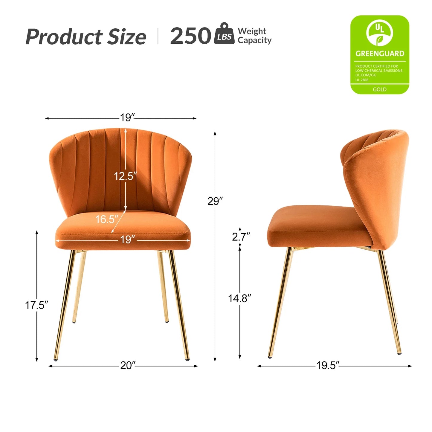 Modern Velvet Wingback Accent Chair Upholstered Vanity Chair Bedroom Living Room Orange