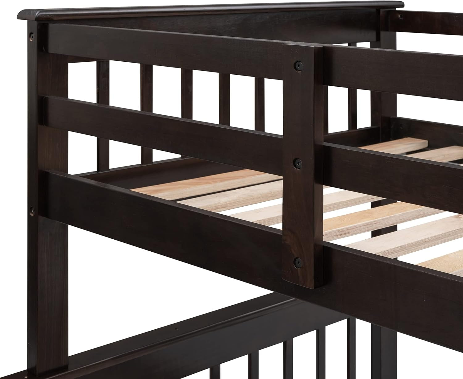 Bunk Bed with Stairway, Wood Bedroom Furniture Twin over Full Bunk Bed Frame with Storage and Safety Guard Rail, Convertible to Separate 2 Beds (Espresso)