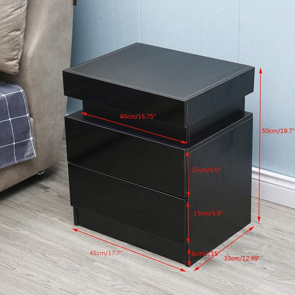 LED Nightstand Modern Black Nightstand Modern Multi-Colour LED Backlight Night Stand Bedroom Furniture Night Table Bedside Tables Side Table for Bedroom, Living Room