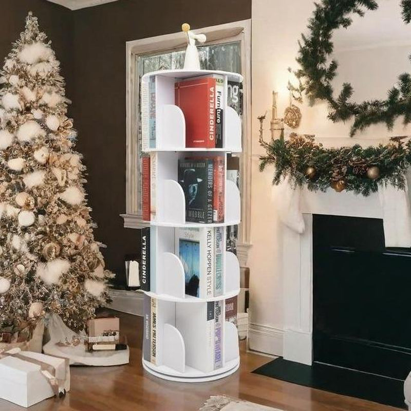 CNCEST Rotating Bookshelf Tower 360° Bookcase Figure Display Shelf Bedroom Storage Rack Classroom Organizer Smooth Wooden Birthday Gift Home Decor
