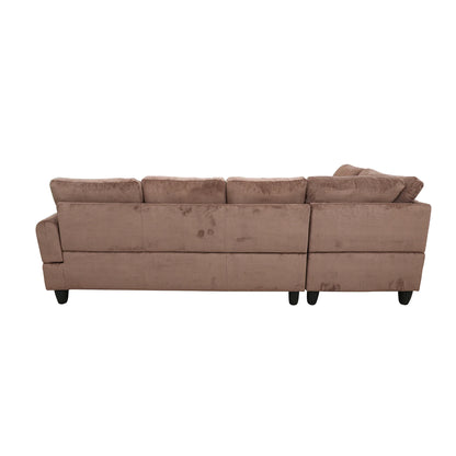 3 Piece L-Shape Sectional Sofa Couch W/ Storage Ottoman, 2 Pillows, Pineapple Velvet, Brown