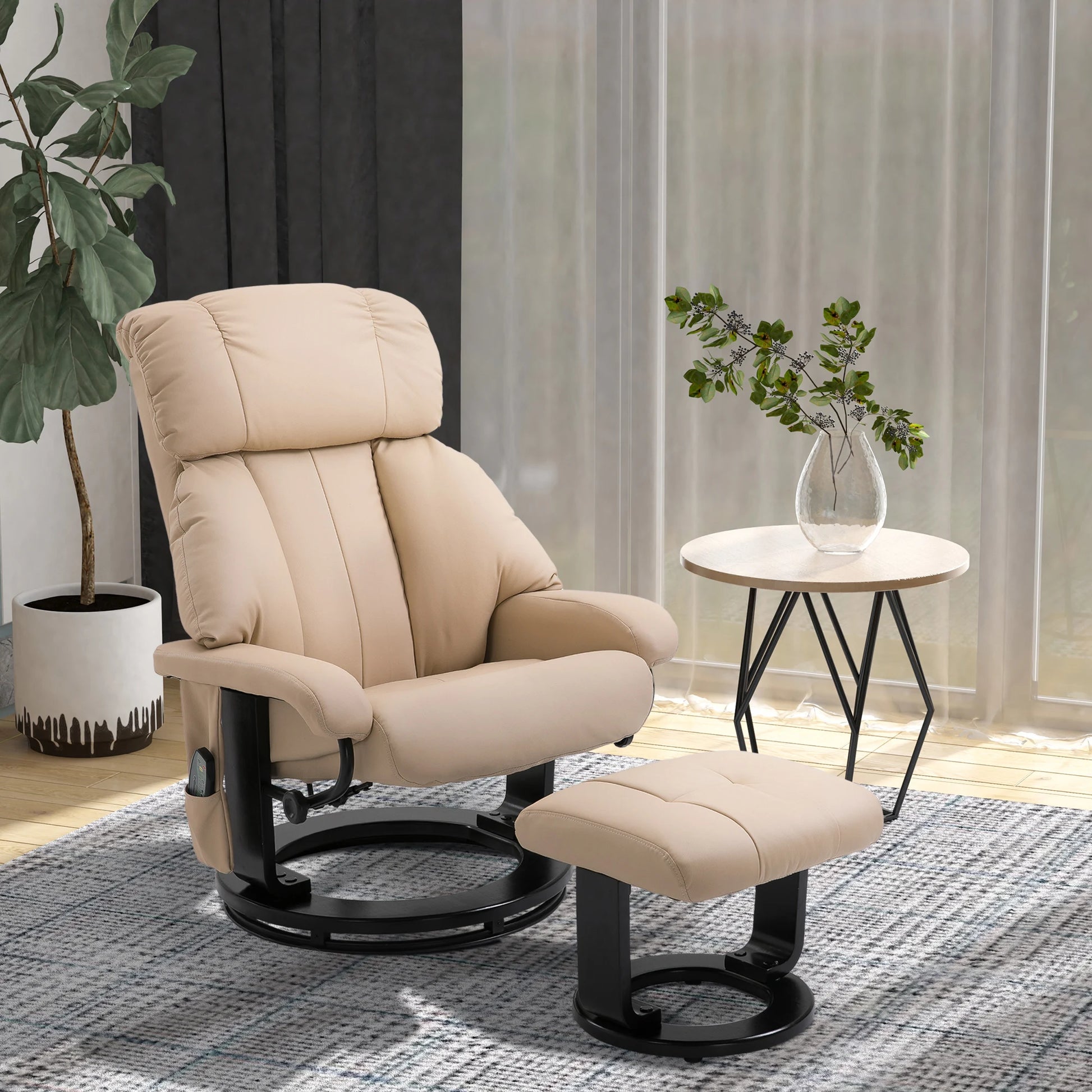 Massage PU Leather Lounge Living Room Recliner Chair W/ Remote, Footrest, Beige