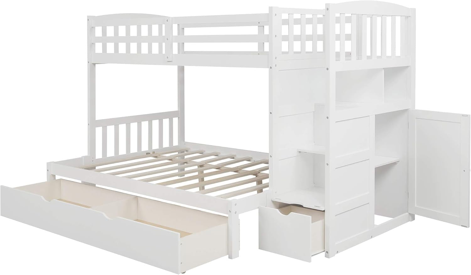 Wood Bunk Beds with Staircase and Drawers, Twin over Twin/Full Bunk Bed with Storage Cabinet Convertible Bunk Bed for Kids