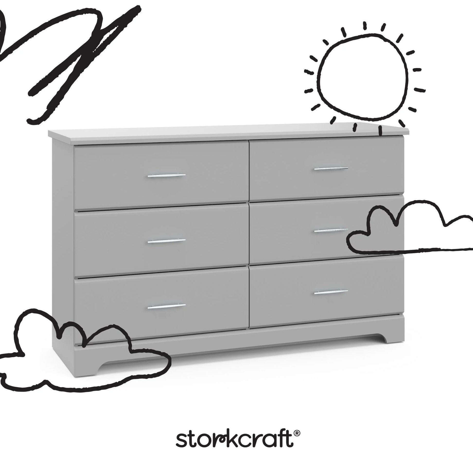 Brookside 6 Drawer Nursery Double Dresser, Pebble Gray