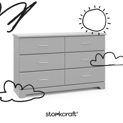 Brookside 6 Drawer Nursery Double Dresser, Pebble Gray