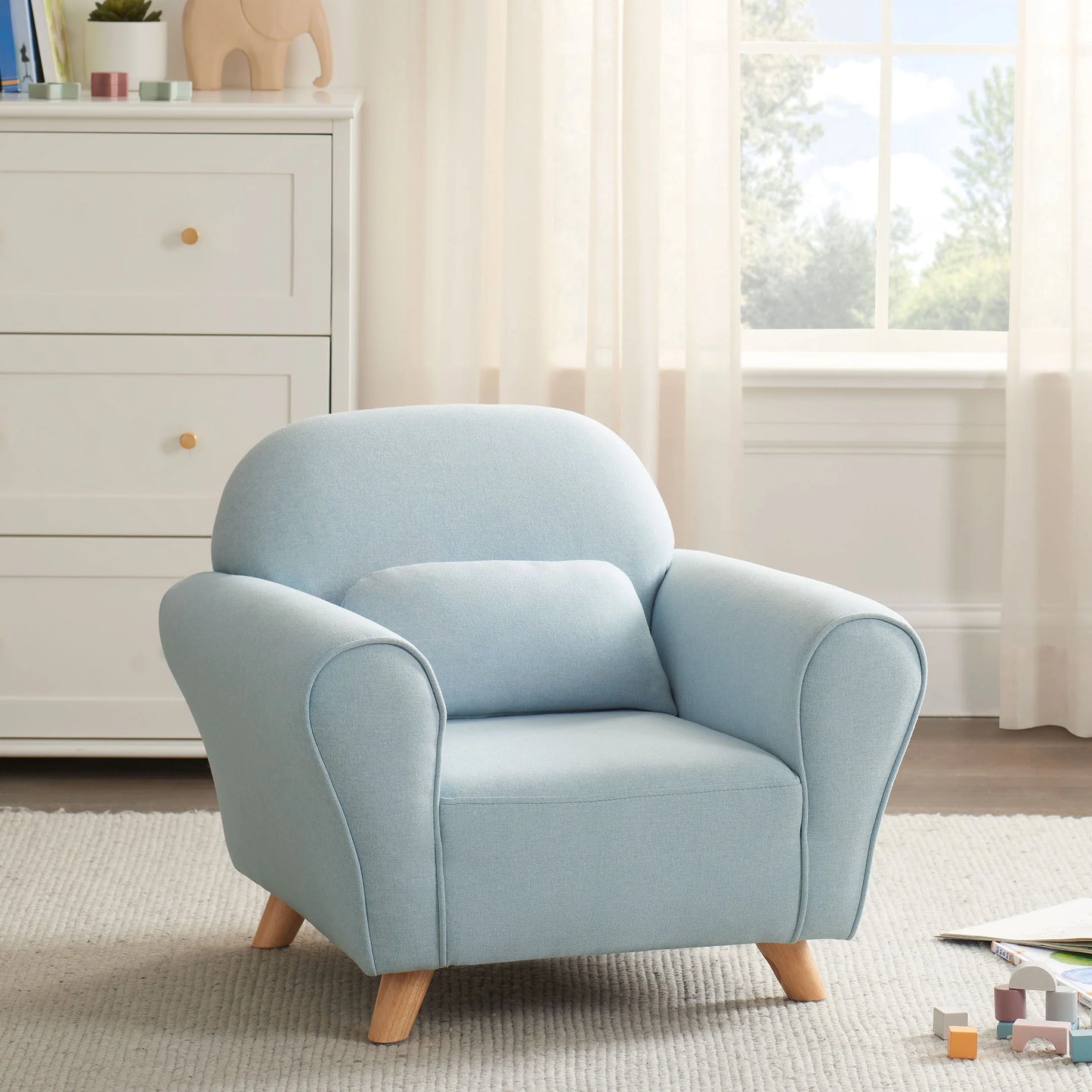 Nisco Kids Modern Upholstered Accent Armchair, Light Blue