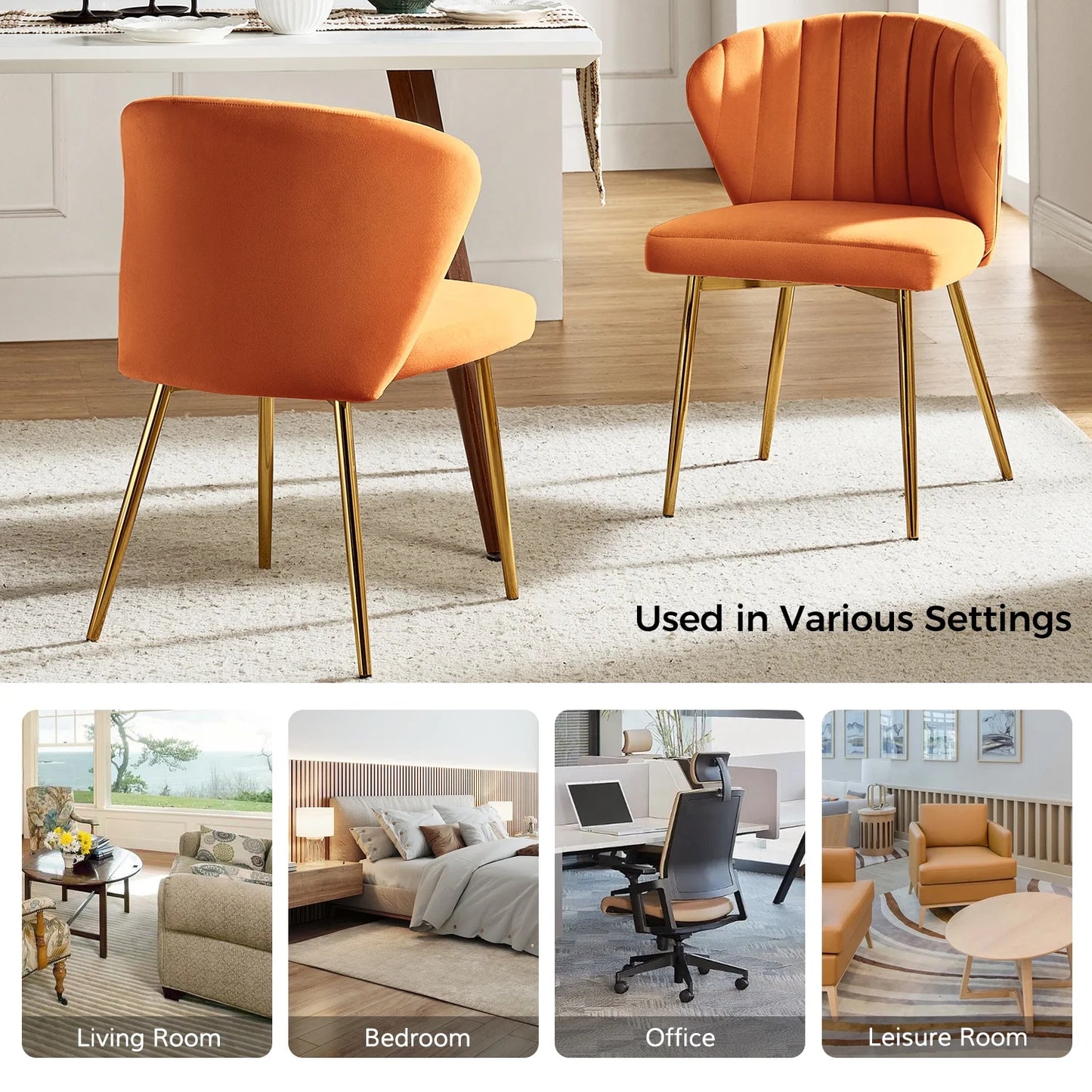 Modern Velvet Wingback Accent Chair Upholstered Vanity Chair Bedroom Living Room Orange