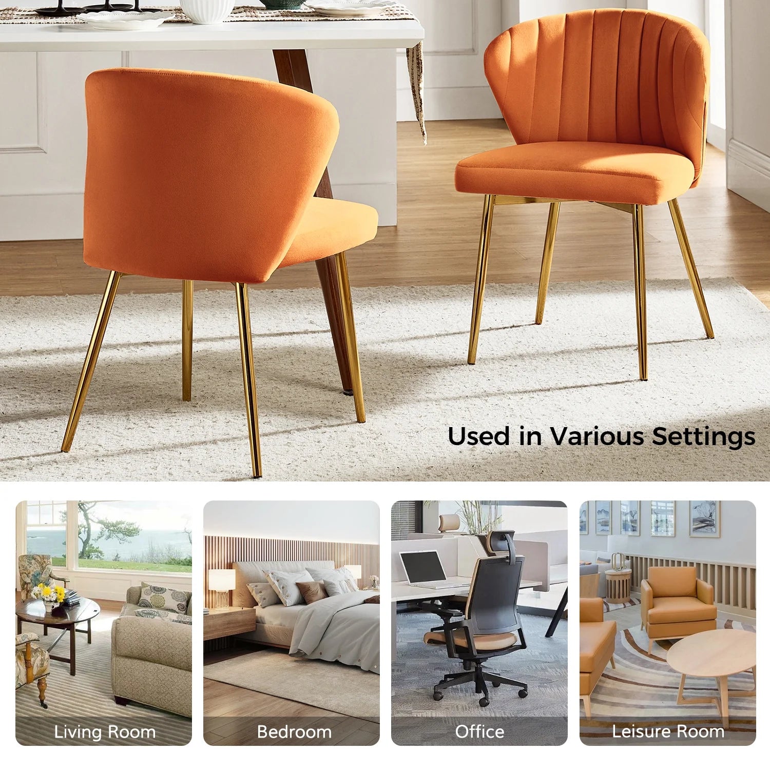 Modern Velvet Wingback Accent Chair Upholstered Vanity Chair Bedroom Living Room Orange