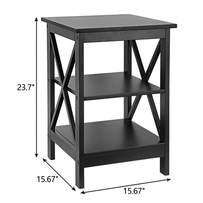 End Table Sofa Side Storage Shelf Living Room Bedroom Furniture 3 Tier Saving Space X-Design Black (2 Pieces)