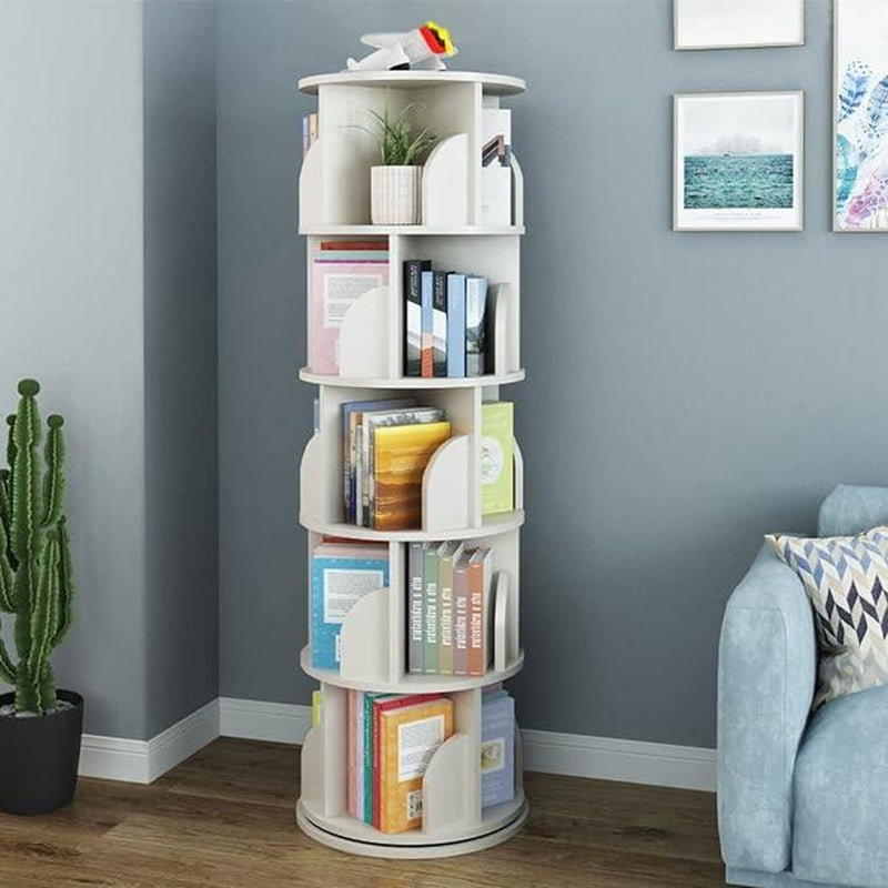 CNCEST Rotating Bookshelf Tower 360° Bookcase Figure Display Shelf Bedroom Storage Rack Classroom Organizer Smooth Wooden Birthday Gift Home Decor